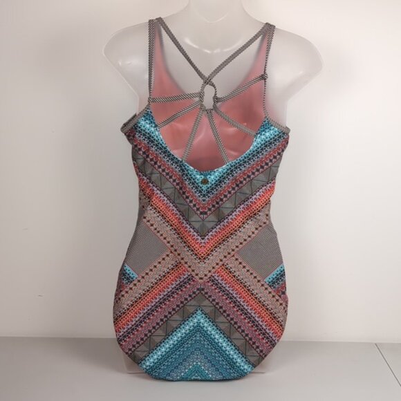 Prana Riviera Dreaming One Piece Swimsuit Strappy Geometric Tummy Control - Picture 9 of 14